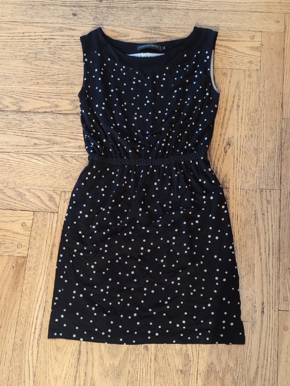 Simons Black Dress with White Polka Dots